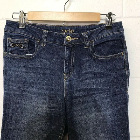 Cache Denim Womens Capri High Rise Rhinestone Denim Medium Wash Jeans 6 - Picture 2 of 12